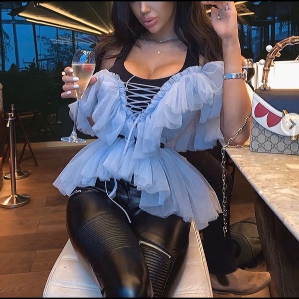 Pretty Little Thing Mesh ruffle top